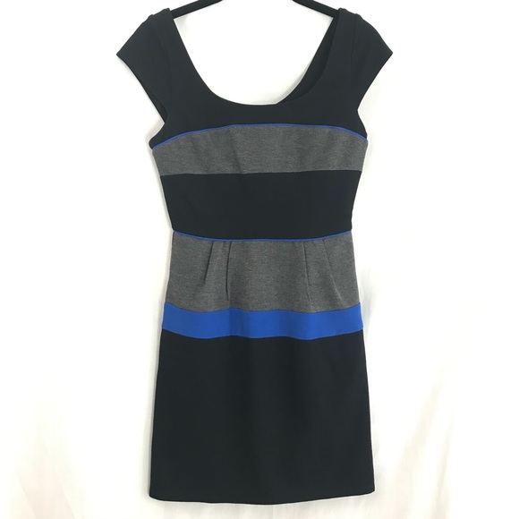 BCBG Maxazria Dress Size 2 EUC  Black Gray Blue color block - Picture 1 of 9
